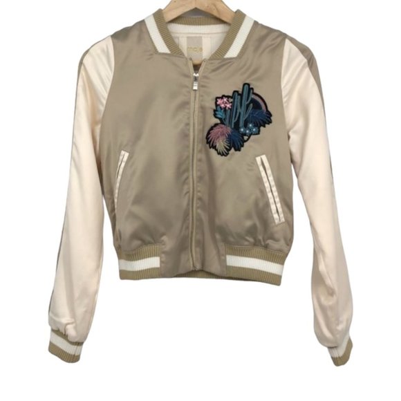 Maje Satin Bomber Jacket with Embroidered Floral Design - Picture 2 of 16